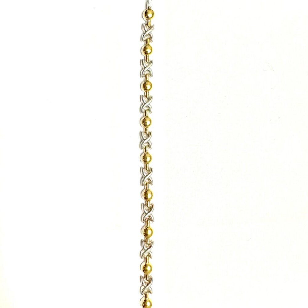 2 tone Italian X O 7 inch Bracelet Sterling Silver Stamped 925